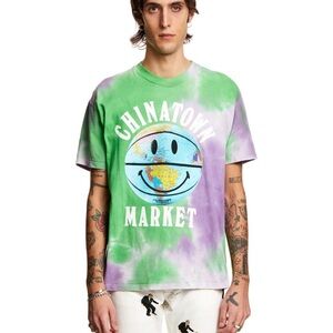 Chinatown Market Smiley Globe Ball Tie-Dye T-Shirt - Green and Purple